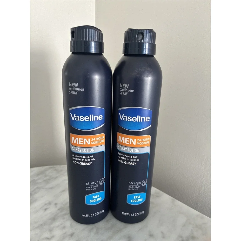 2x Vaseline Men Fast Absorbing Spray Lotion 24Hr Moisture 6.5 oz. New Cooling